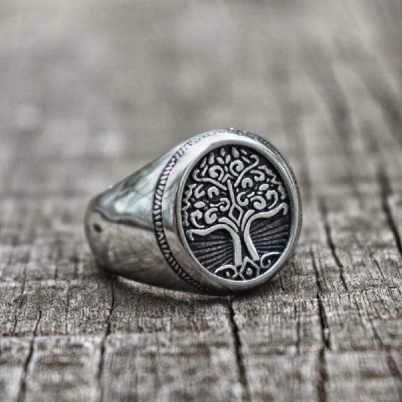 unique silver branch ring Tree of Life Signet Stainless Steel Viking Ring