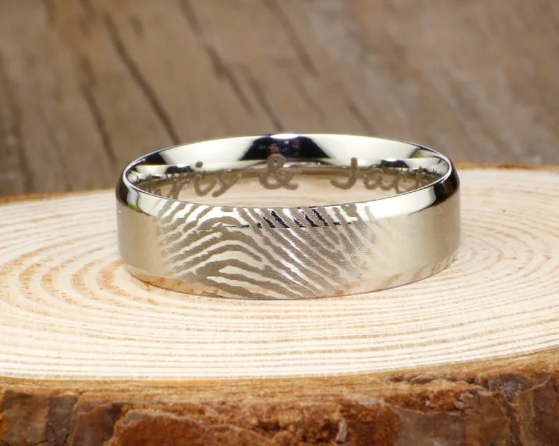 vintage rose gold engagement ring Your Actual Finger Print Rings, PROMISE RING - Sliver Matte Titanium Rings 7mm vintage rose gold engagement ring Your Actual Finger Print Rings, PROMISE RING - Sliver Matte Titanium Rings 7mm