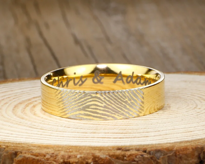 sterling silver infinity loop ring Your Actual Finger Print Rings, PROMISE RING - Yellow Gold Titanium Rings 6mm sterling silver infinity loop ring Your Actual Finger Print Rings, PROMISE RING - Yellow Gold Titanium Rings 6mm