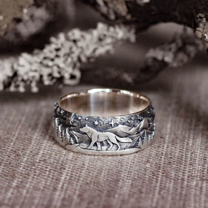 adjustable charm necklace Loyal Wolf Pattern Alloy Embossed Ring