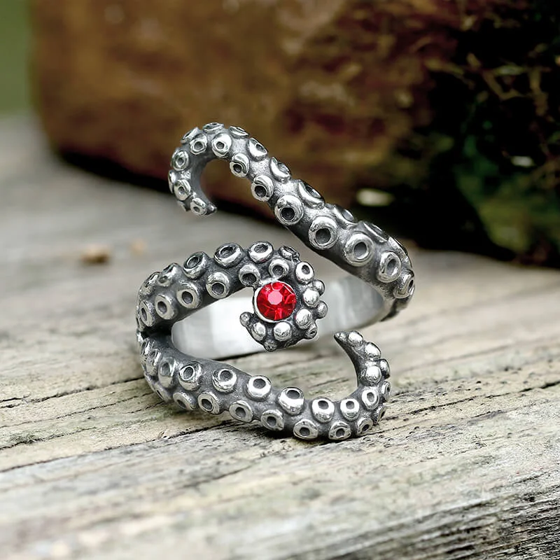 minimalist stacking rings set Octopus Arms Stainless Steel Gemstone Ring