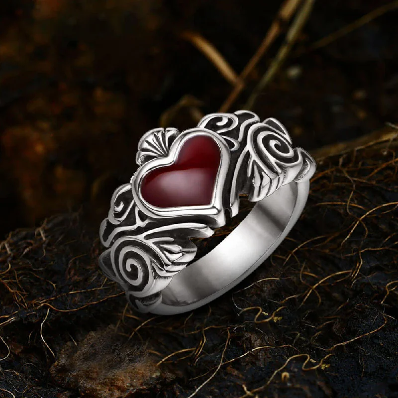 gold moonstone cocktail ring Vintage Heart Stainless Steel Ring