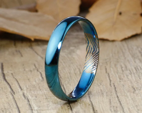 vintage diamond brooch pin Your Actual Finger Print Rings, Thumb Print Rings WEDDING RING - Women RIng, Dome Blue Titanium Rings 4mm vintage diamond brooch pin Your Actual Finger Print Rings, Thumb Print Rings WEDDING RING - Women RIng, Dome Blue Titanium Rings 4mm